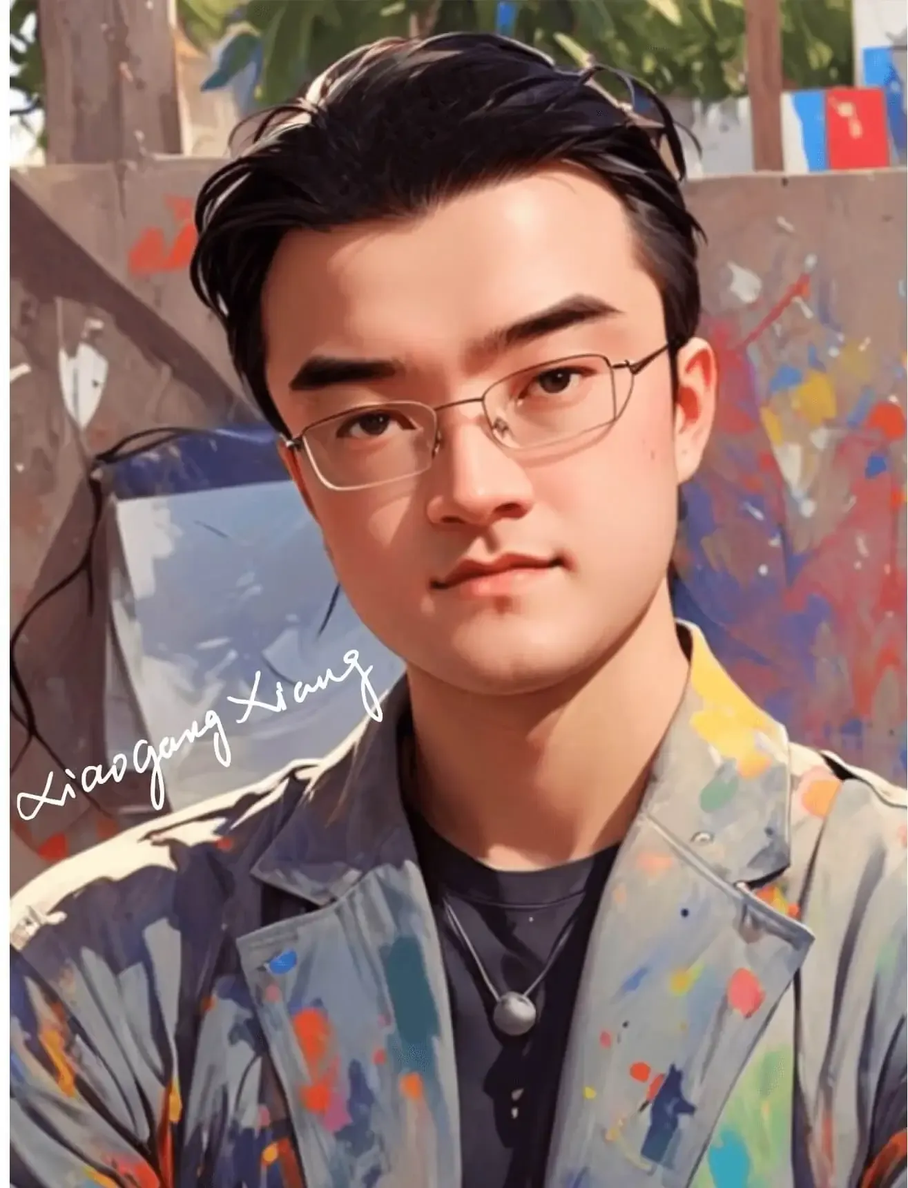Portrait illustration of JoinAI co-founder Xiaogang Xiang.